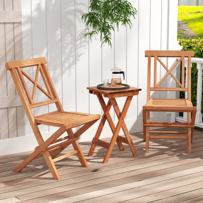 Teak Wood Folding Patio Chairs Set of 2 with Sturdy Frame & Comfort Back for Garden