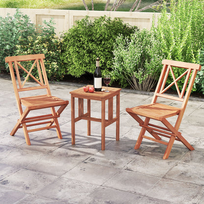 Teak Wood Folding Patio Chairs Set of 2 with Sturdy Frame & Comfort Back for Garden