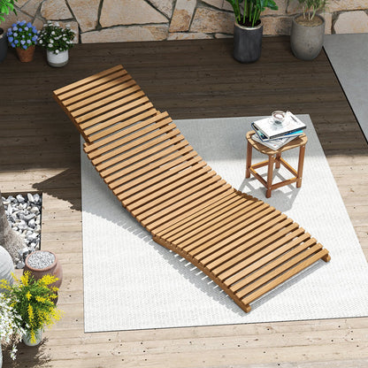 Teak Wood Patio Folding Chaise Lounge Chair with Slatted Seat-2
