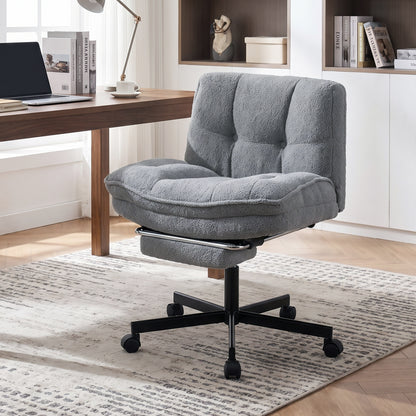 Teddy Plush Office Chair with Footrest and Adjustable Height for Home Office-Gray