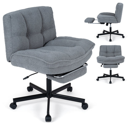 Teddy Plush Office Chair with Footrest and Adjustable Height for Home Office-Gray