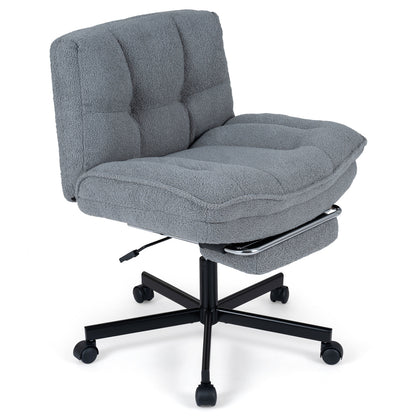Teddy Plush Office Chair with Footrest and Adjustable Height for Home Office-Gray