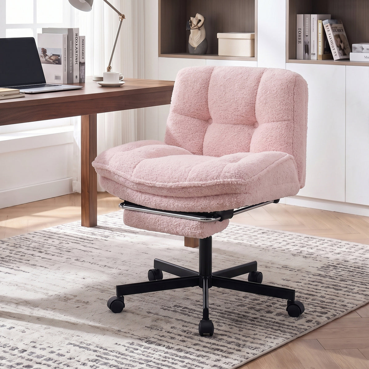 Teddy Plush Office Chair with Footrest and Adjustable Height for Home Office-Gray