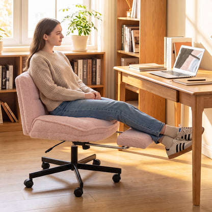 Teddy Plush Office Chair with Footrest and Adjustable Height for Home Office-Gray