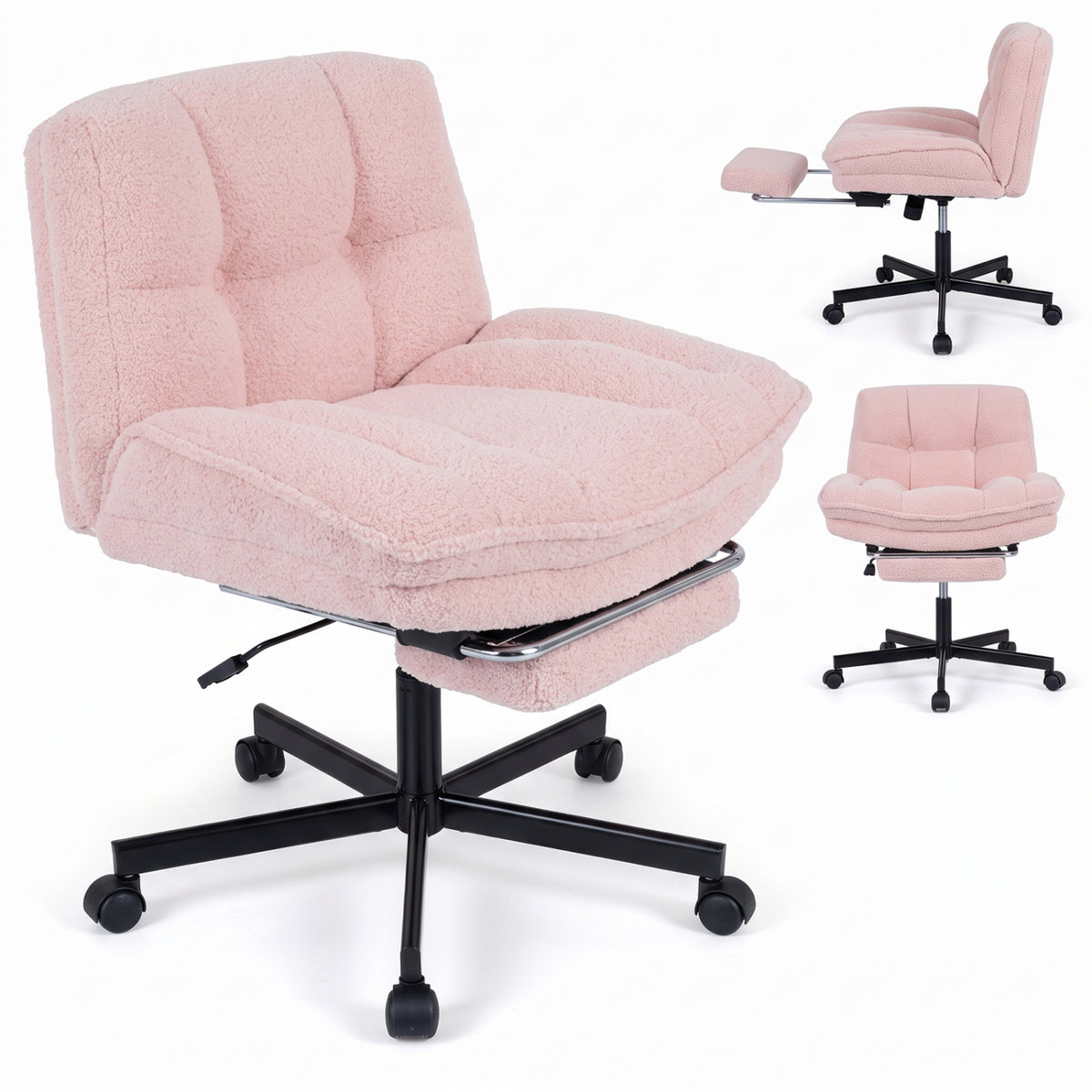Teddy Plush Office Chair with Footrest and Adjustable Height for Home Office-Gray