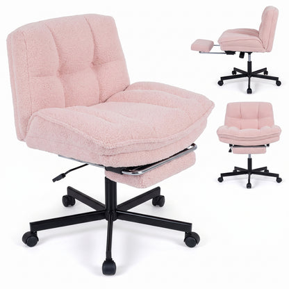 Teddy Plush Office Chair with Footrest and Adjustable Height for Home Office-Gray