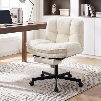 Teddy Plush Office Chair with Footrest and Adjustable Height for Home Office-Gray