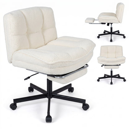 Teddy Plush Office Chair with Footrest and Adjustable Height for Home Office-Gray
