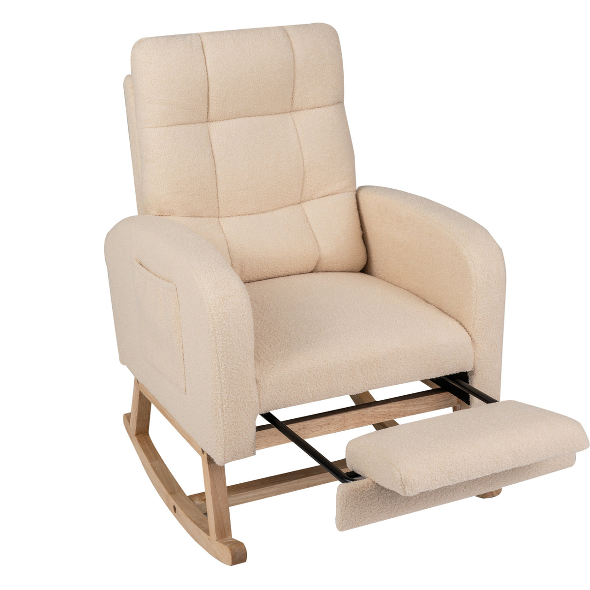 Teddy Upholstered Rocking Chair with Retractable Footrest-Beige