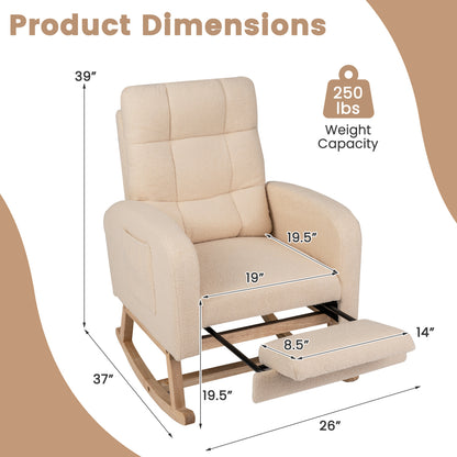 Teddy Upholstered Rocking Chair with Retractable Footrest-Beige