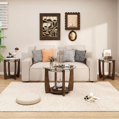 Tempered Glass Coffee Table Set of 3 for Living Room Bedroom-Black