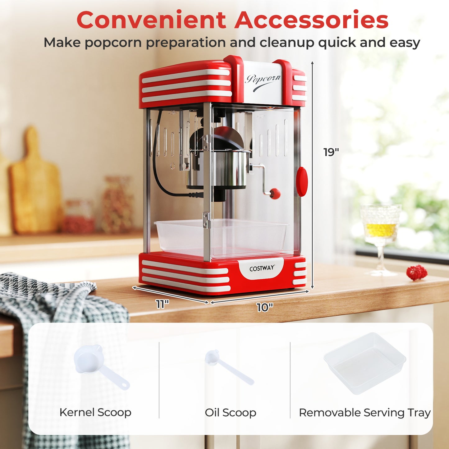 Theater Style Countertop Popcorn Maker with Stainless Steel Kettle-Red