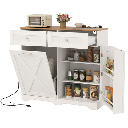 Tilt Out Trash Can Cabinet with Outlets and Adjustable Shelf-Black