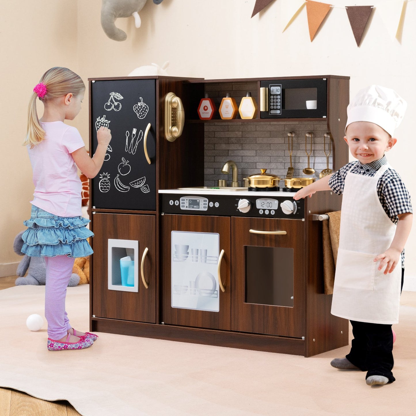 Toddler Pretend Play Kitchen for Boys and Girls 3-6 Years Old-Black