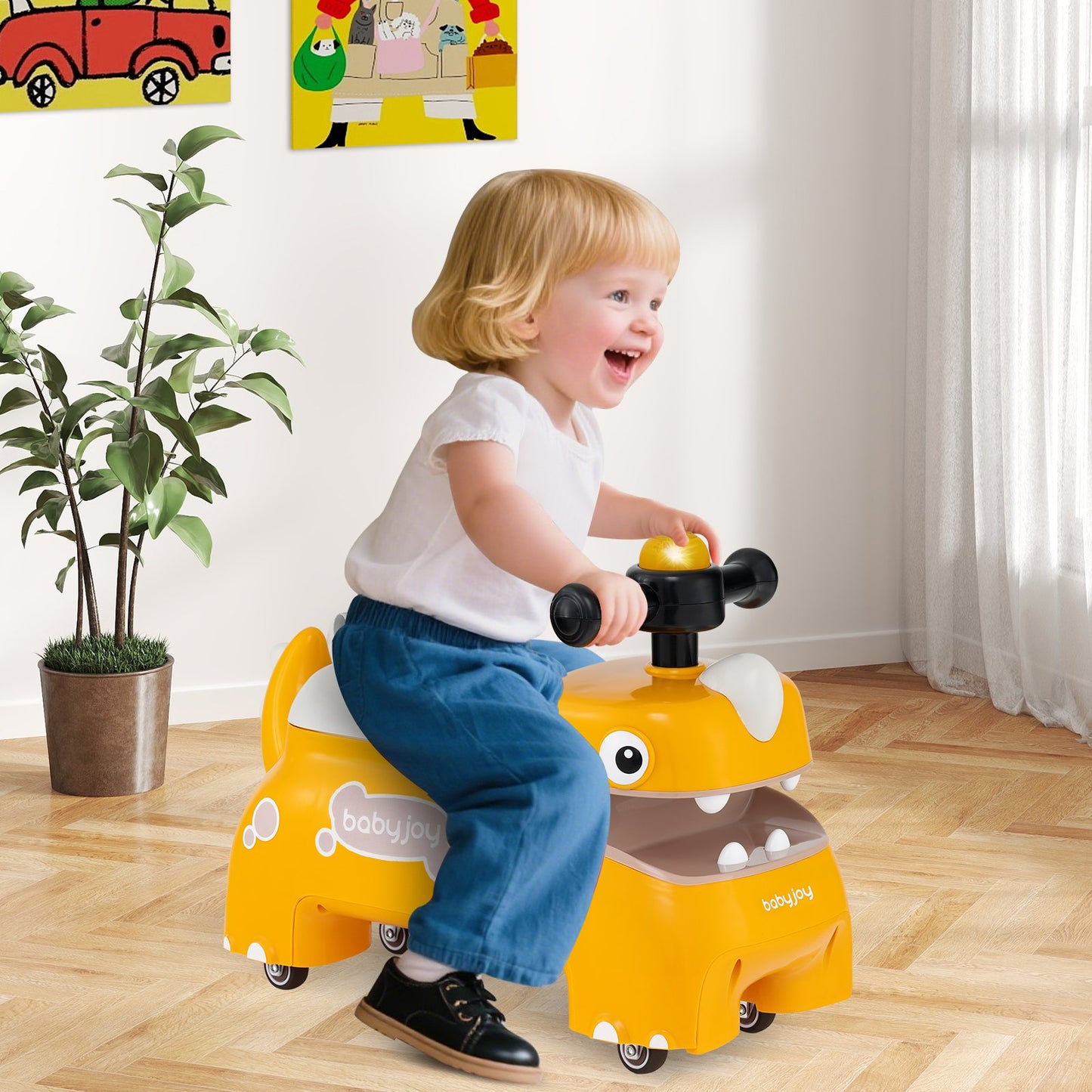 Toddler Ride on Toy Walking Sliding Car with Lights and Music-Green