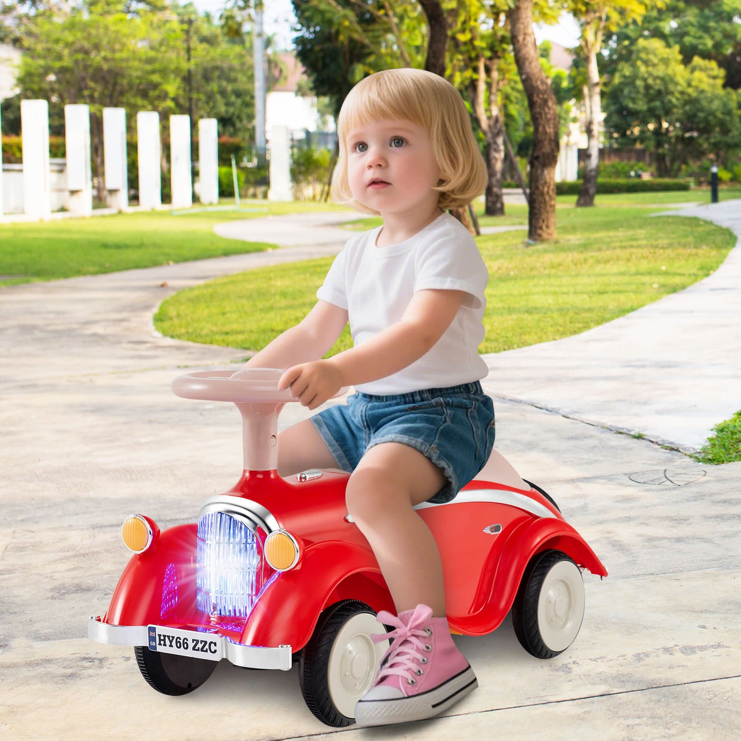 Toddler Ride on Toy Classic Sliding Car with Horn and LED Headlight-Blue