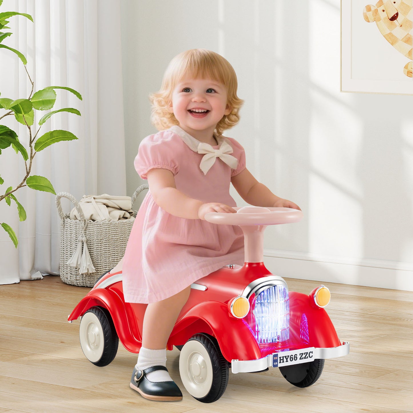 Toddler Ride on Toy Classic Sliding Car with Horn and LED Headlight-Blue