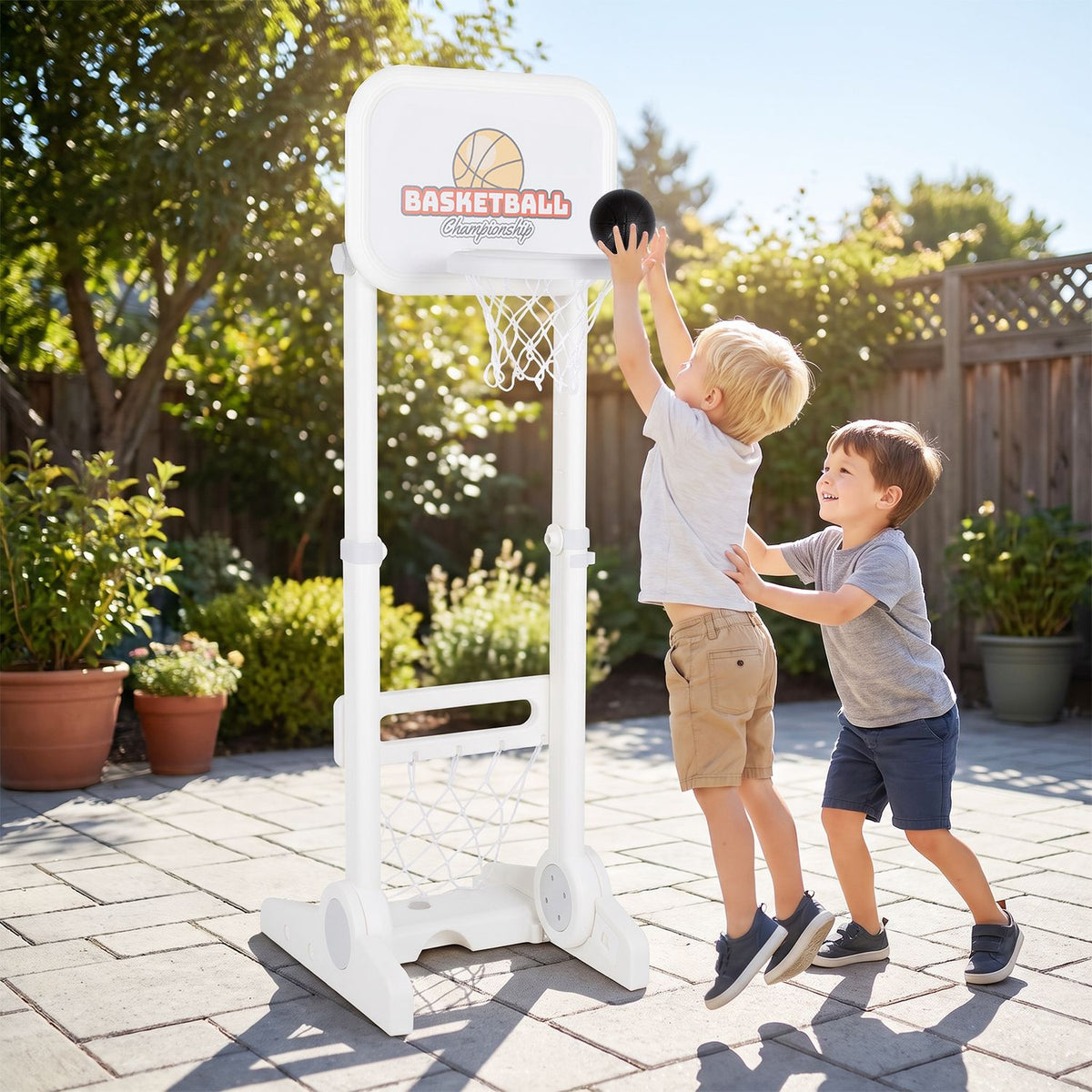 Toddler Sports Set with 3 in 1 Basketball Hoop and Soccer Goal for Outdoor Play