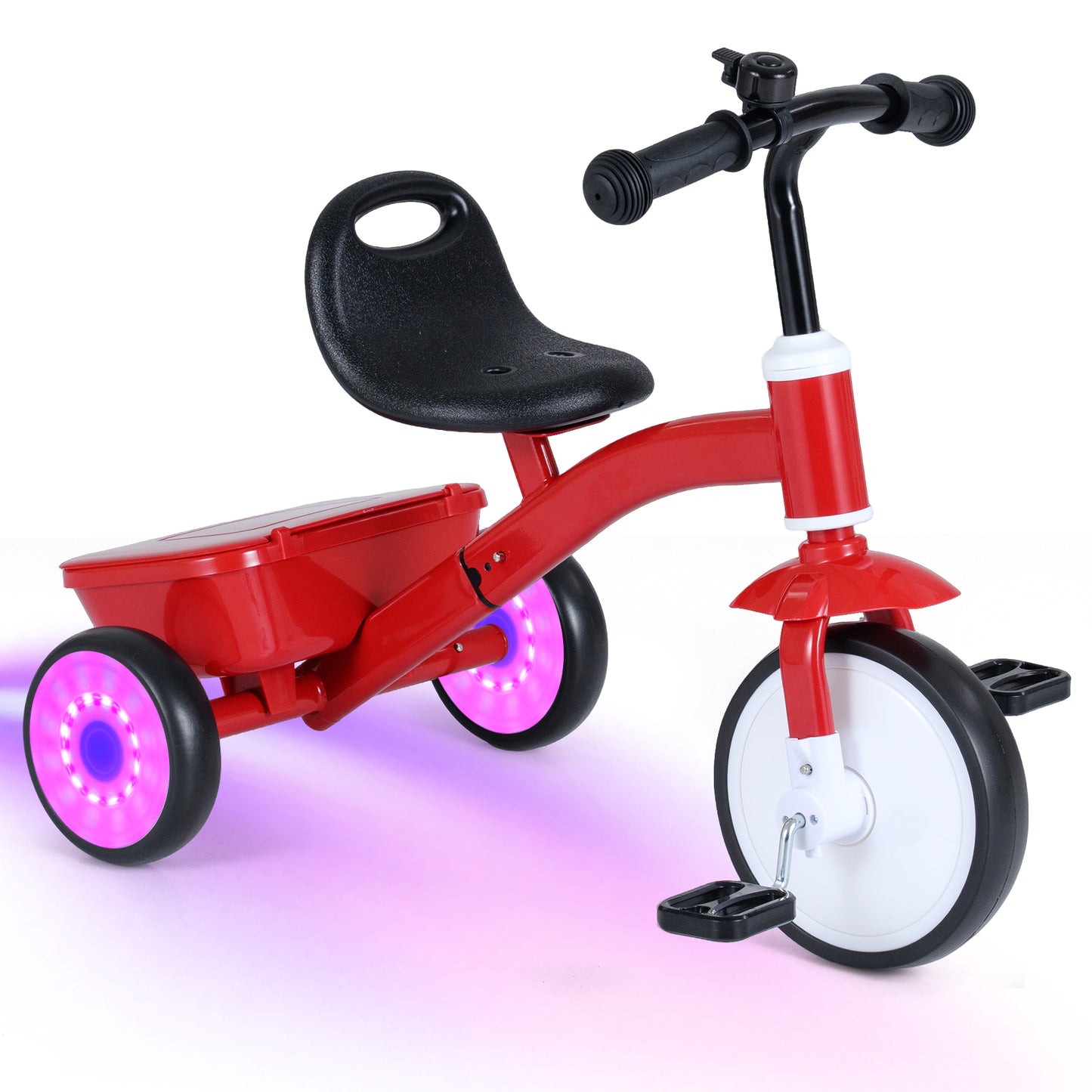 Toddler Tricycle with Glowing Wheels and 4-Level Adjustable Seat