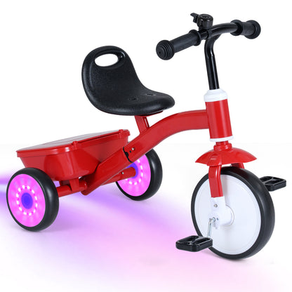 Toddler Tricycle with Glowing Wheels and 4-Level Adjustable Seat