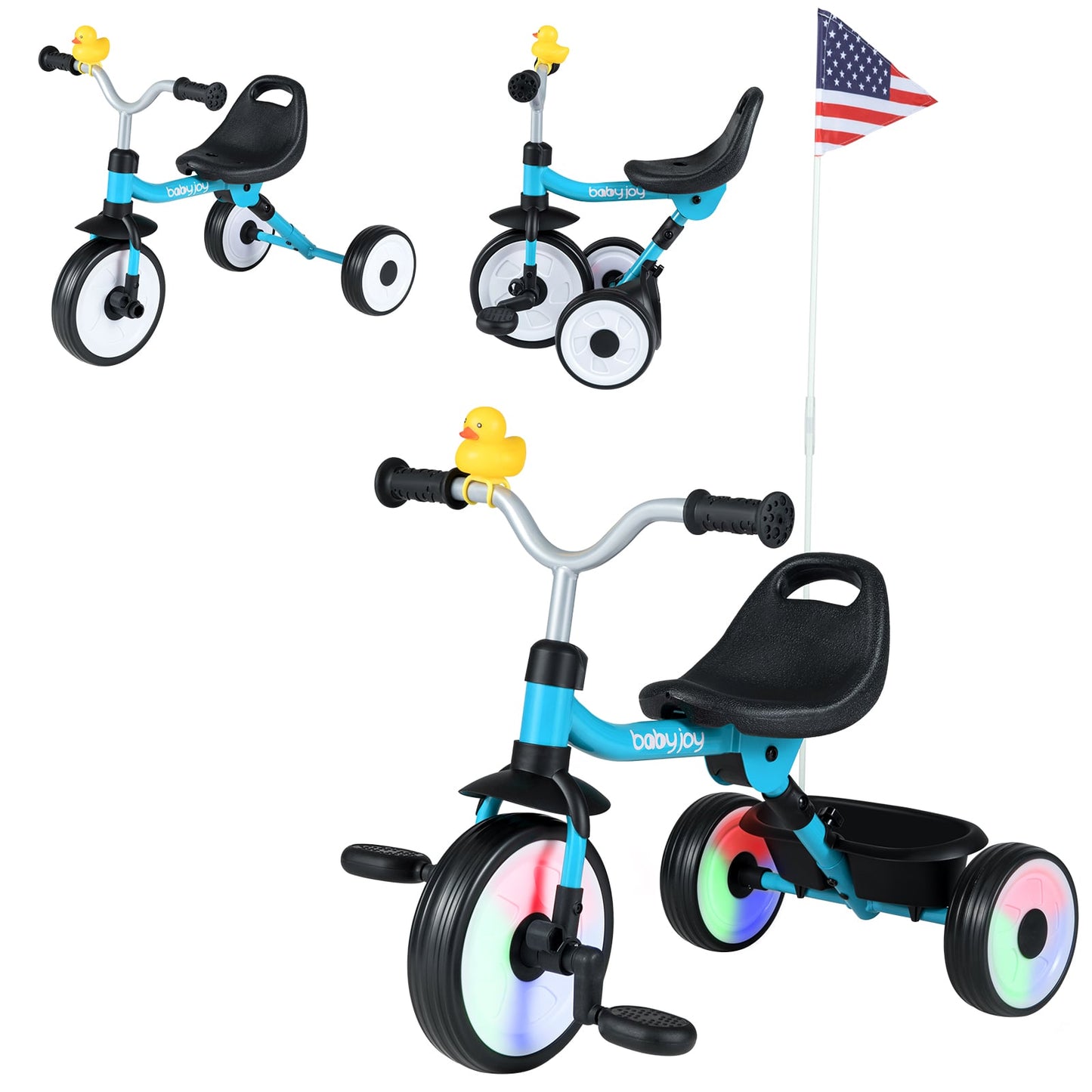 Toddler Tricycle with 3-Position Seat and Storage Basket for Kids-Blue