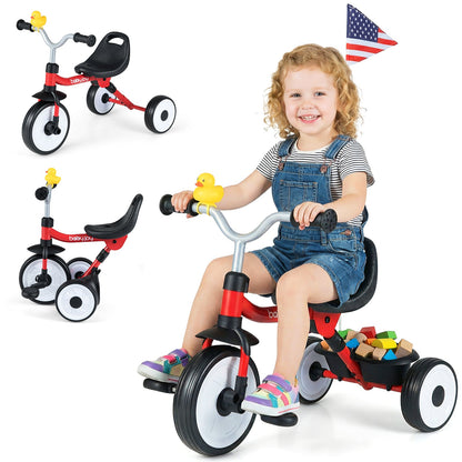 Toddler Tricycle with 3-Position Seat and Storage Basket for Kids-Blue