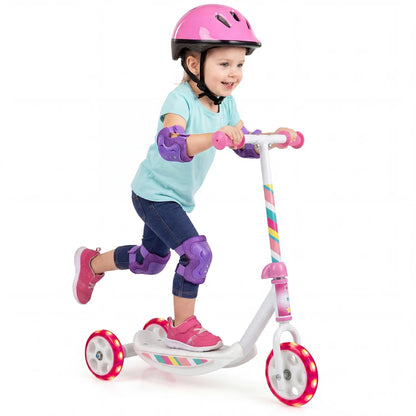Pink toddler kick scooter with LED light-up wheels, wide anti-slip deck, suitable for boys and girls, from Direct by Wilsons Home Store.