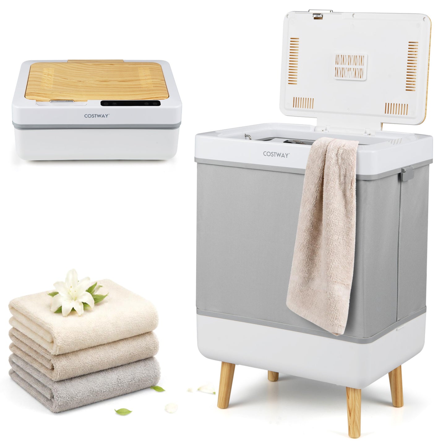 Towel Warmer Bucket with Foldable Design and Auto Shut Off for Bathroom-Natural