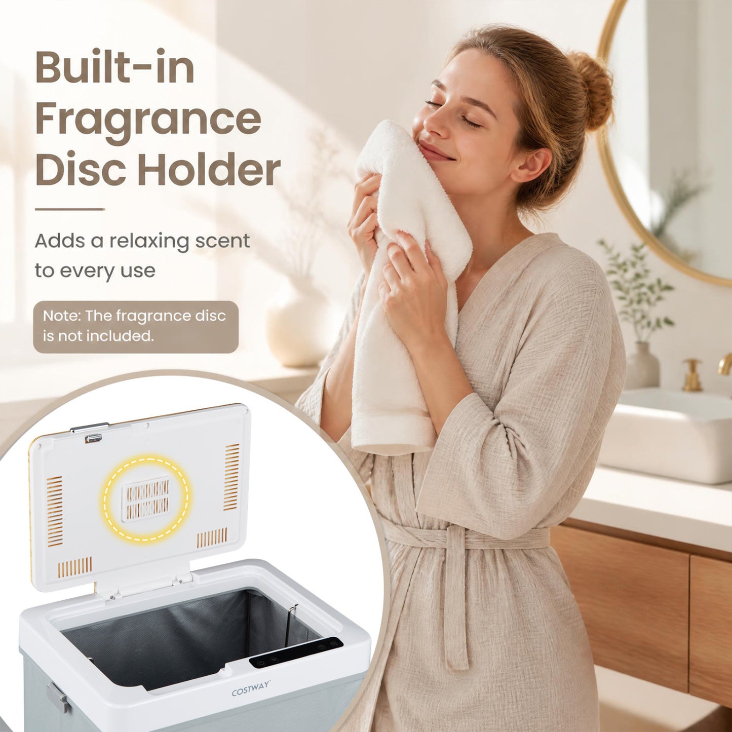 Towel Warmer Bucket with Foldable Design and Auto Shut Off for Bathroom-Natural