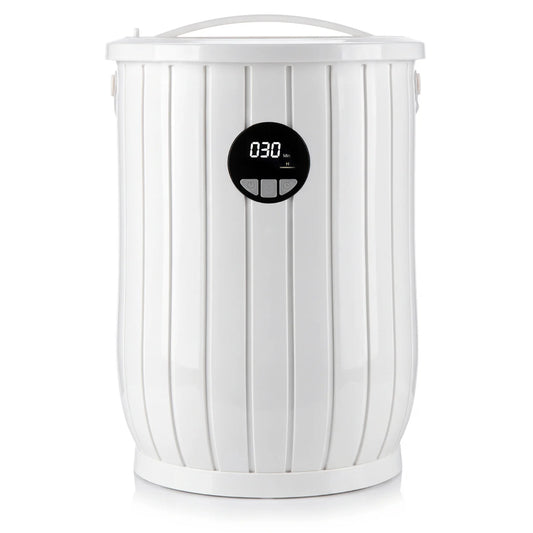 White towel warmer heated bucket with auto shut off and fragrance tray, ideal for bathrooms, by Wilsons Home Store