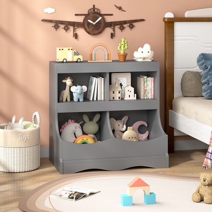 Toy Storage Organizer 4-Cubby Kids Bookcase for Toys and Books-Gray