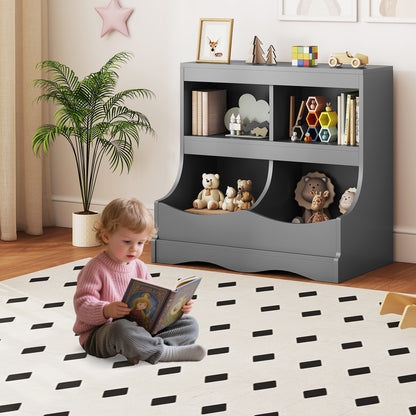 Toy Storage Organizer 4-Cubby Kids Bookcase for Toys and Books-Gray