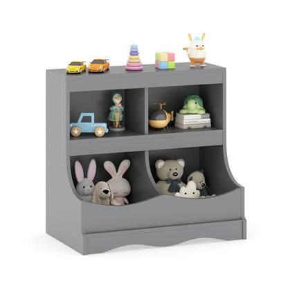 Toy Storage Organizer 4-Cubby Kids Bookcase for Toys and Books-Gray