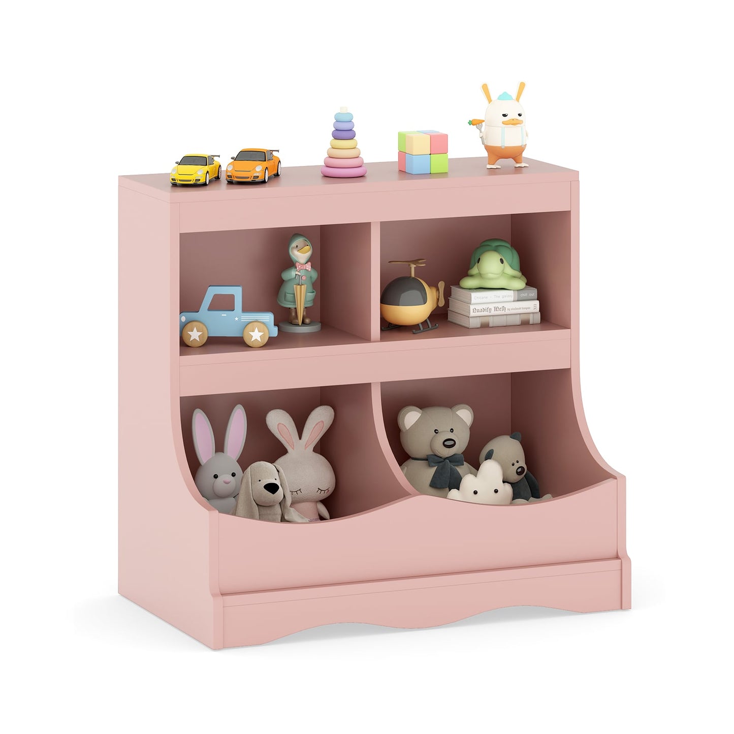 Toy Storage Organizer 4-Cubby Kids Bookcase for Toys and Books-Gray
