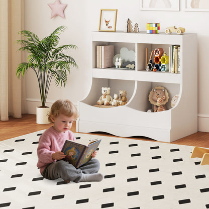 Toy Storage Organizer 4-Cubby Kids Bookcase for Toys and Books-Gray