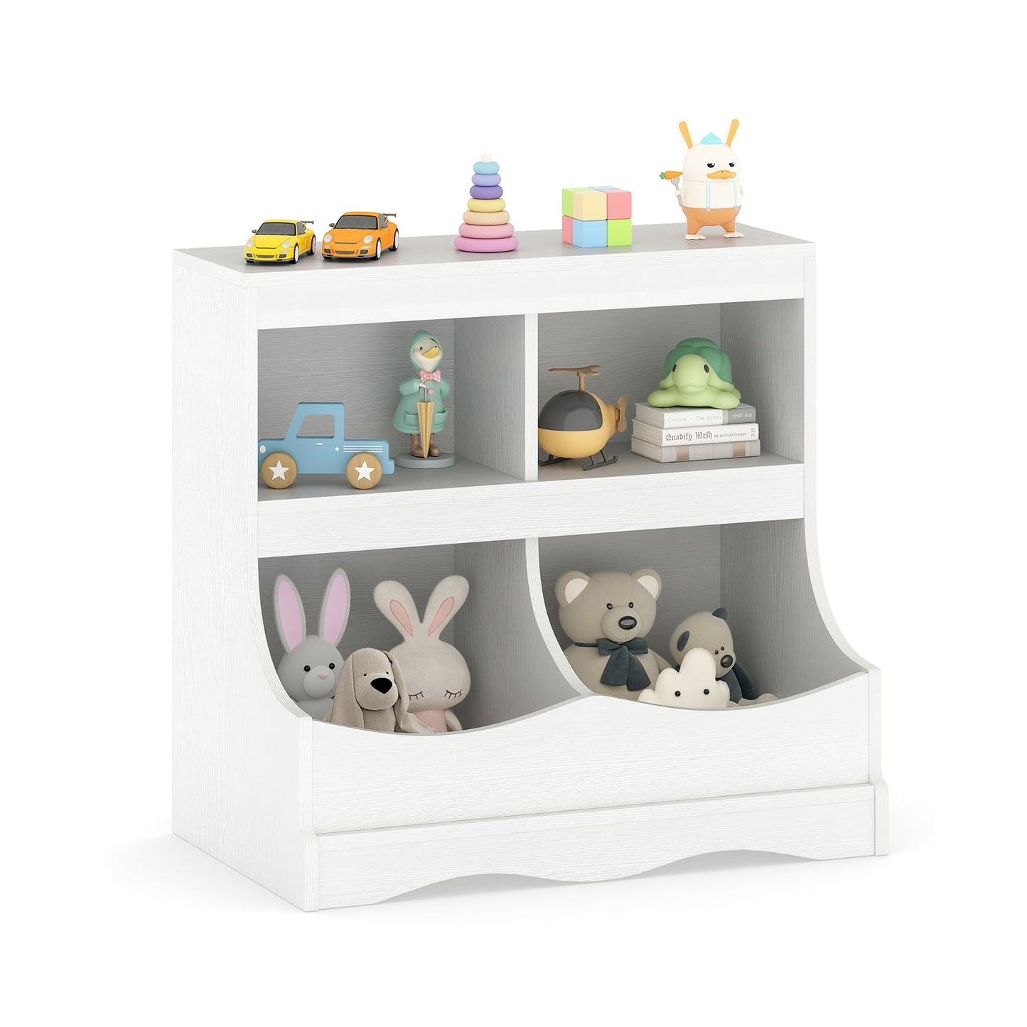 Toy Storage Organizer 4-Cubby Kids Bookcase for Toys and Books-Gray