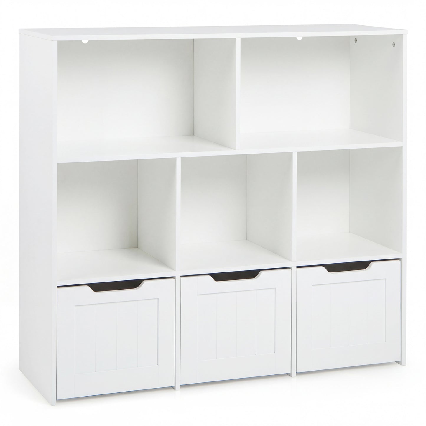 White toy storage organizer with 3 movable drawers and 5 open cubbies for kids' playroom, by Direct by Wilsons Home Store