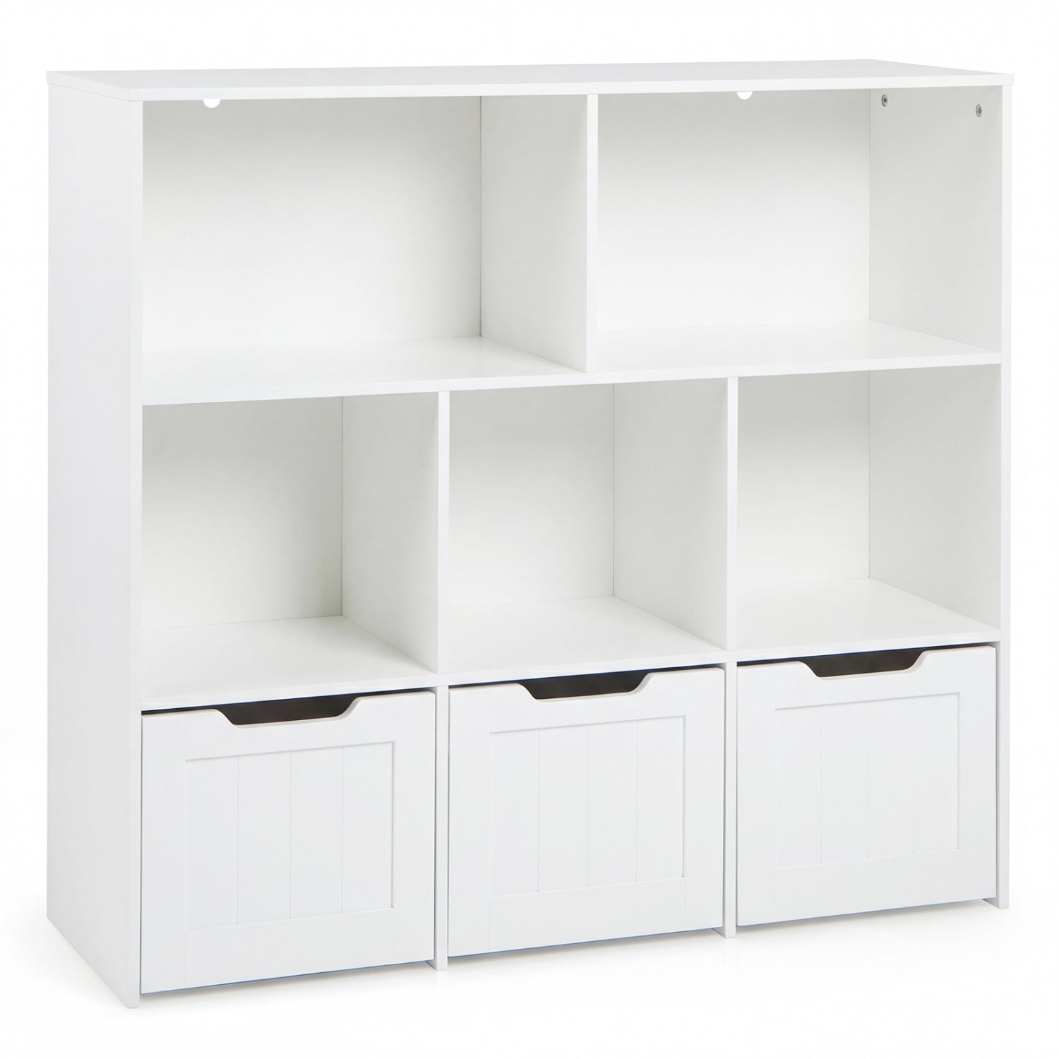 White toy storage organizer with 3 movable drawers and 5 open cubbies for kids' playroom, by Direct by Wilsons Home Store