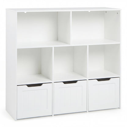 White toy storage organizer with 3 movable drawers and 5 open cubbies for kids' playroom, by Direct by Wilsons Home Store