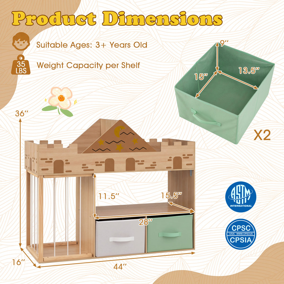 Natural toy storage organizer with open shelves and stuffed animal compartments for kids, in a natural wood finish.