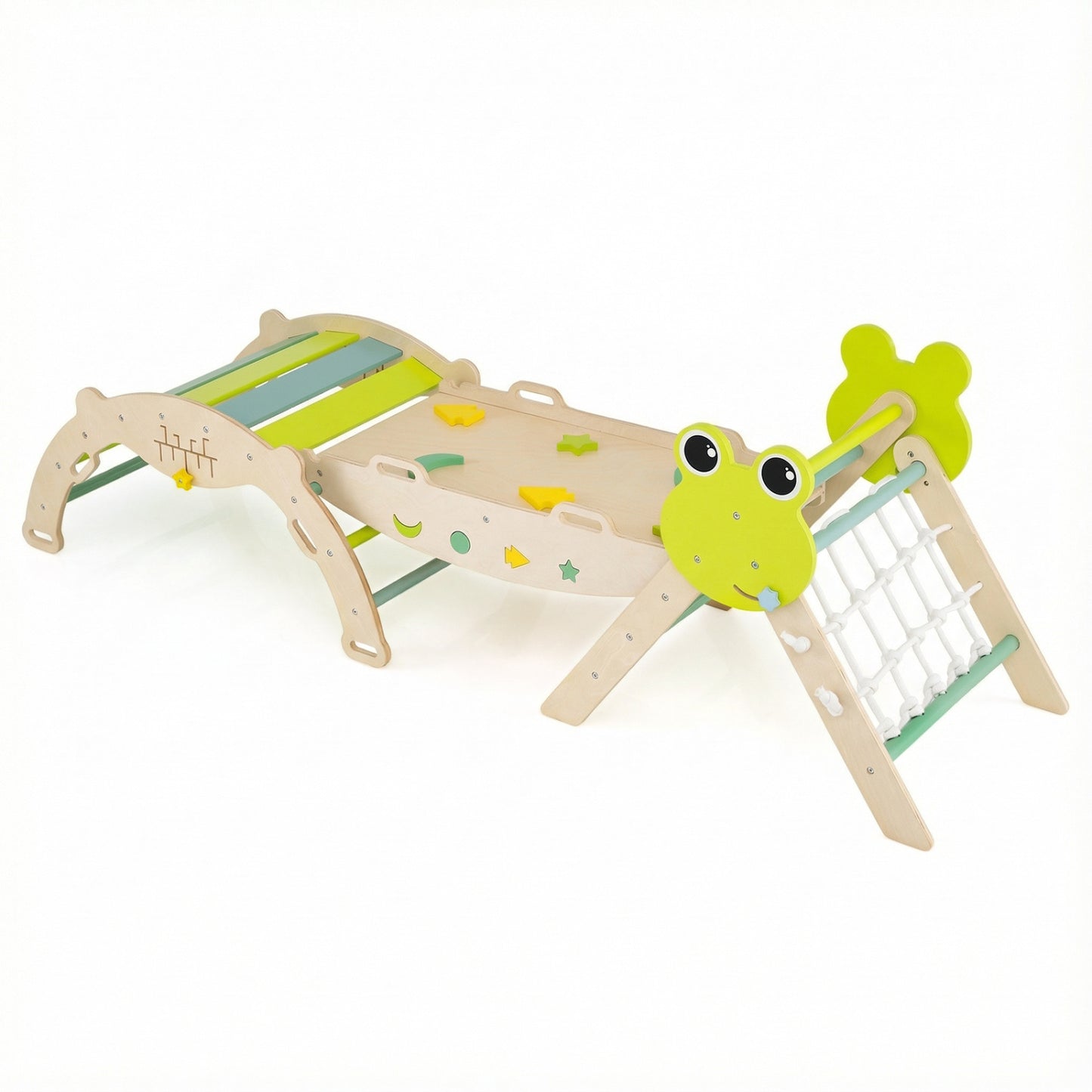 Triangle Climbing Set Foldable Jungle Gym with Arch Ramp and Climber-Green