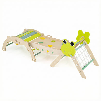 Triangle Climbing Set Foldable Jungle Gym with Arch Ramp and Climber-Green