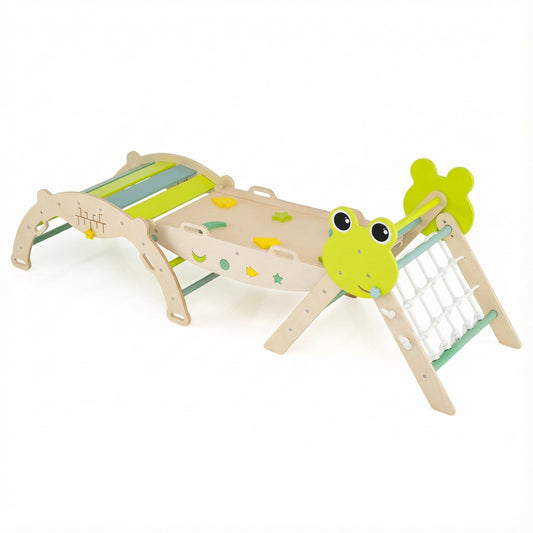 Triangle Climbing Set Foldable Jungle Gym with Arch Ramp and Climber-Green
