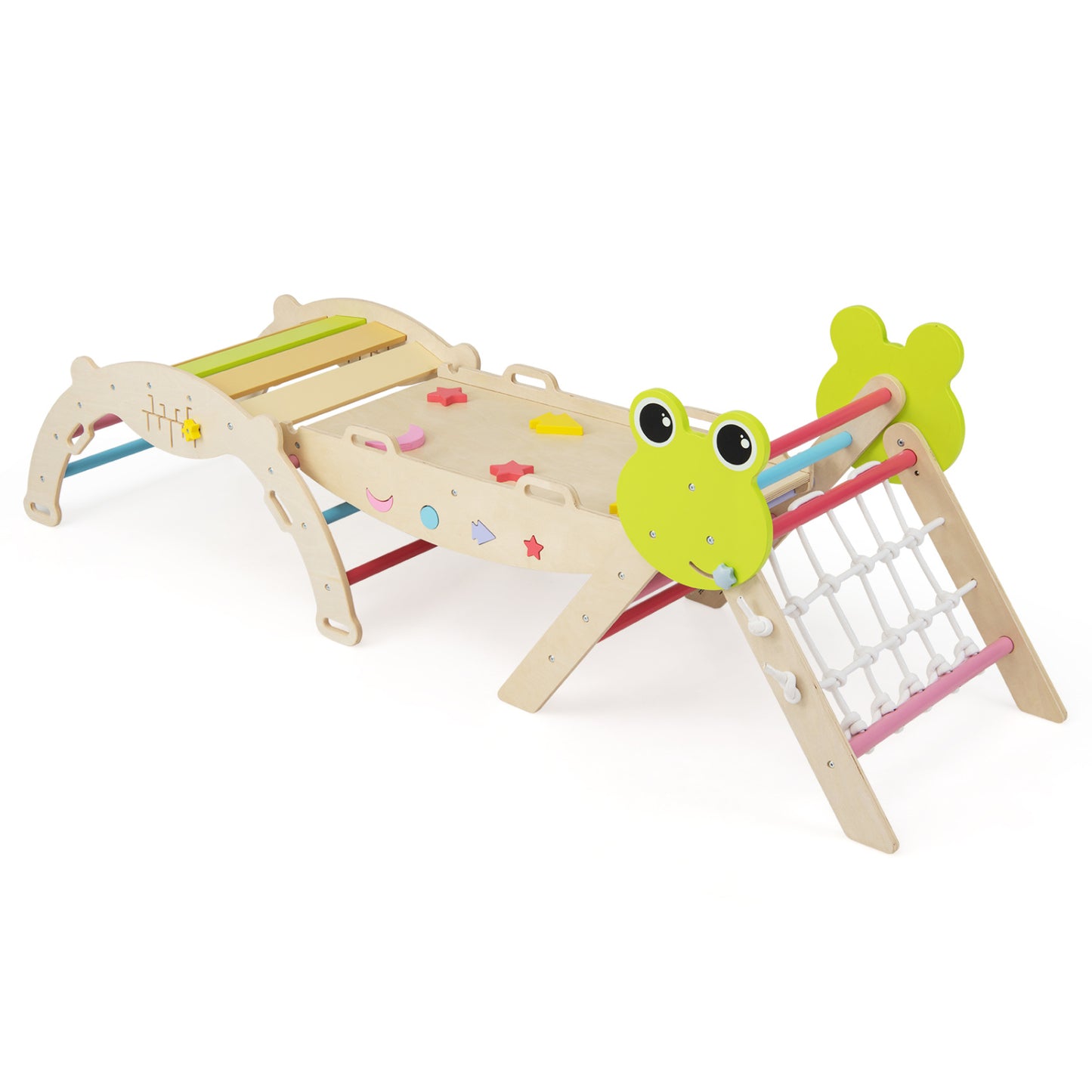 Triangle Climbing Set Foldable Jungle Gym with Arch Ramp and Climber-Green