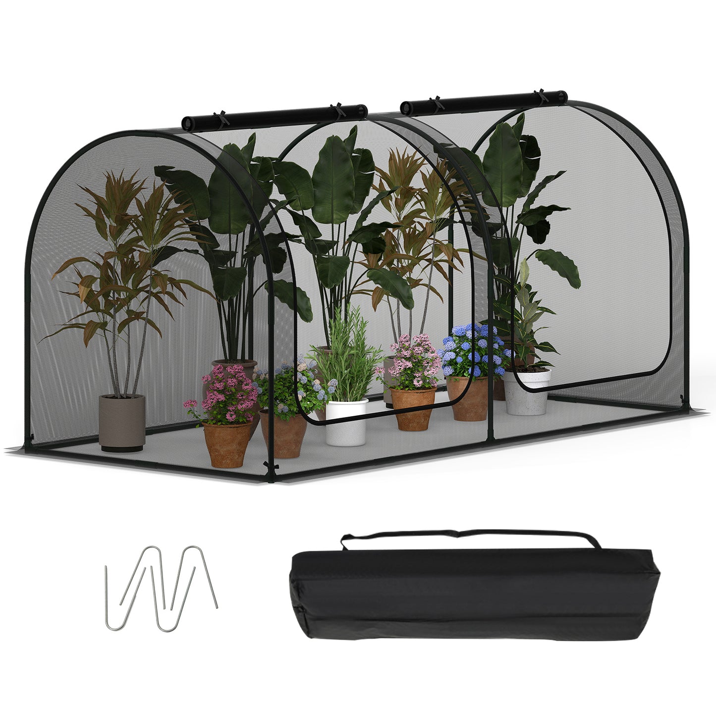 Tunnel Crop Cage Large Portable Plant Protection Tent with 2 Roll-up Zippered Doors