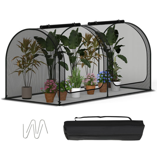 Tunnel Crop Cage Large Portable Plant Protection Tent with 2 Roll-up Zippered Doors