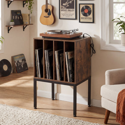 Turntable Record Player Stand with Power Outlets-Black