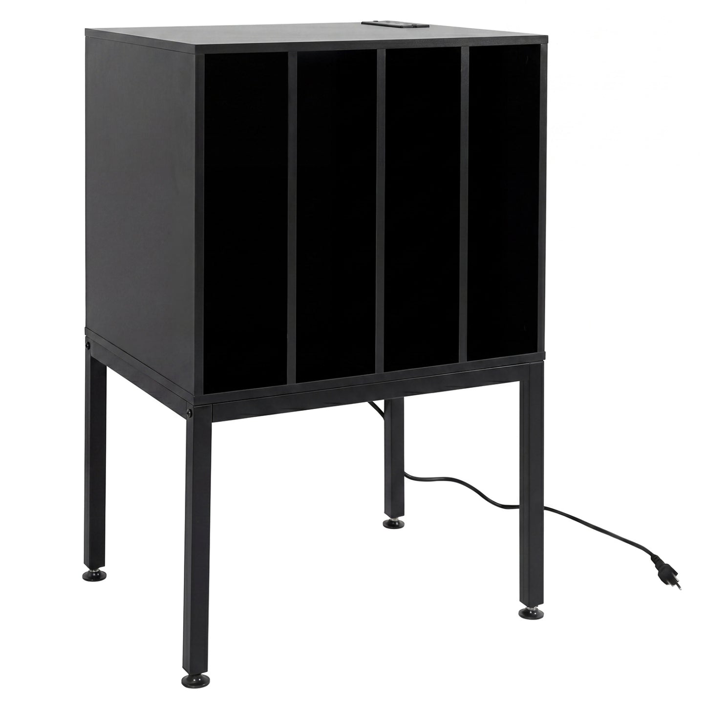 Turntable Record Player Stand with Power Outlets-Black