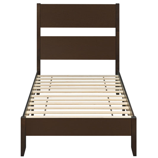 Twin Bed Frame with Headboard with Solid Wood Legs 12 Slats-Warm Brown