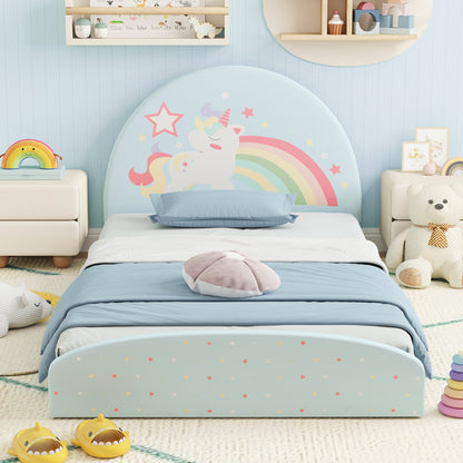 Twin Floor Bed Frame Upholstered Twin Size Kids Floor Bed with 210D Oxford Cloth Floor Mat-Blue